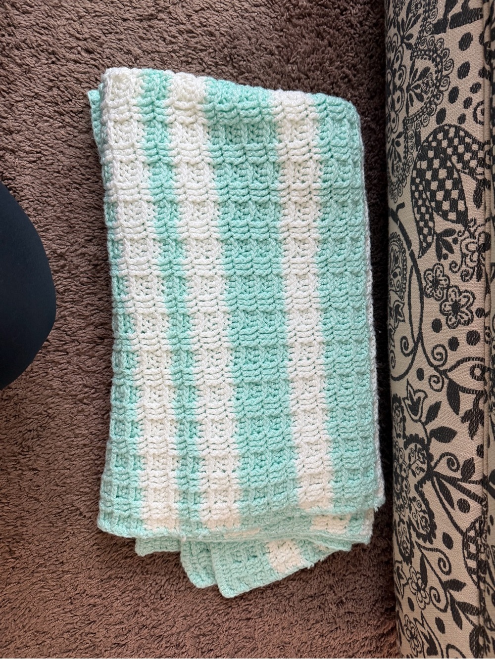 Handmade Mint and White Crochet Throw Blanket - Home Accents